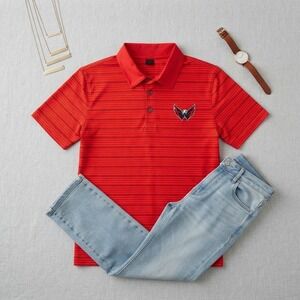 FOCO Washington Capitals Polo Shirt Mens Small Red Striped NHL Hockey Gorpcore